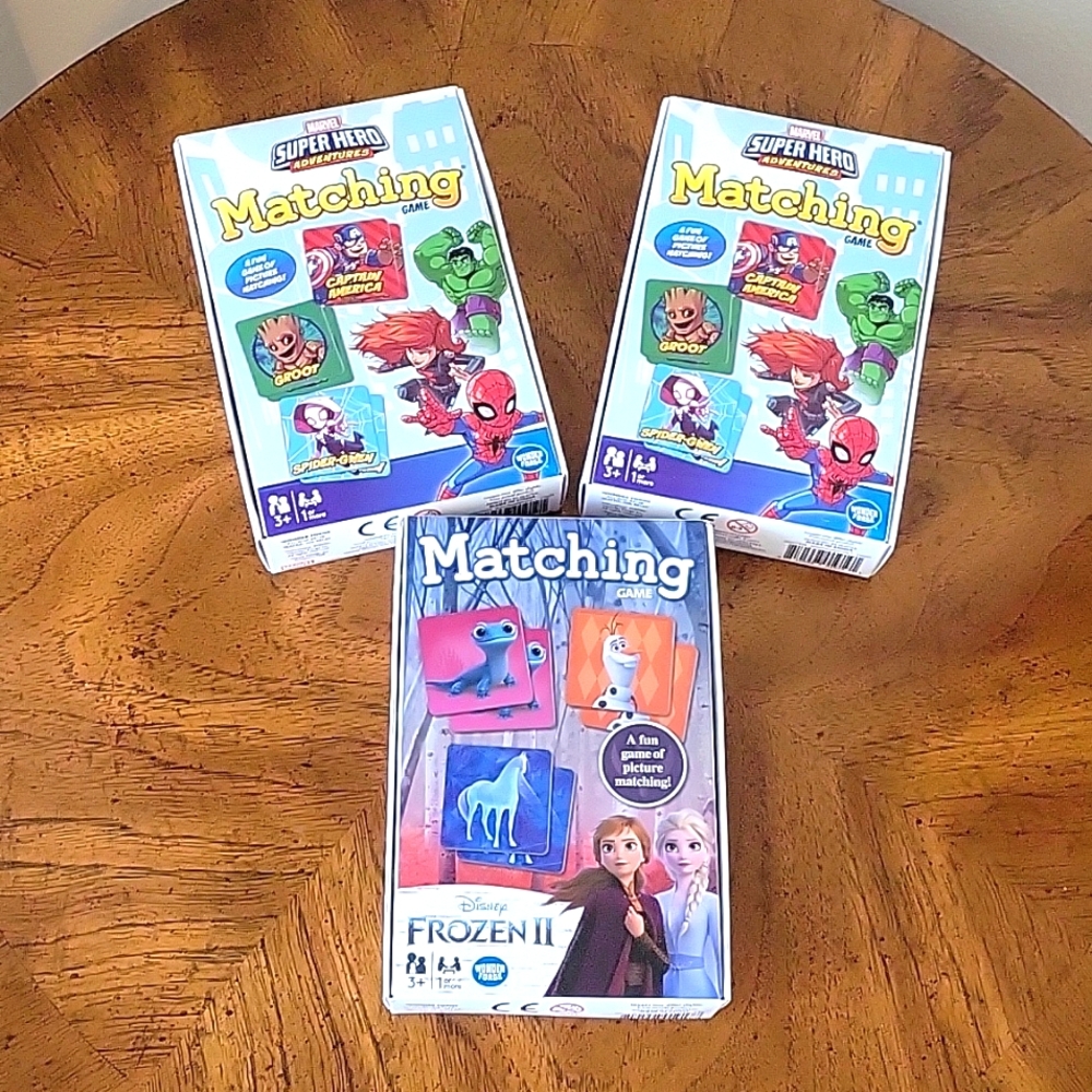 Matching games x 3, Frozen II, Marvel, NIB